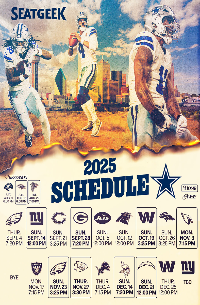 Dallas Cowboys 2025 Schedule Poster 11 X 17 Inches Eagles Football EBay