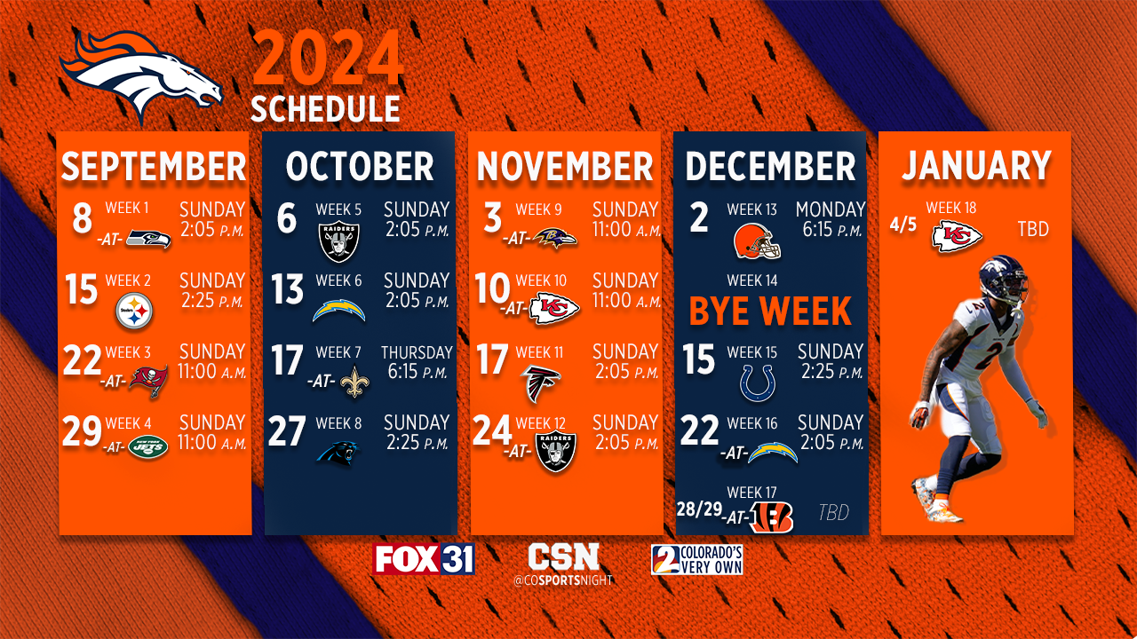 Denver Broncos 2024 Schedule Home Opener Vs Russell Wilson Denver Broncos 2024 Schedule Home Opener Vs Russell Wilson