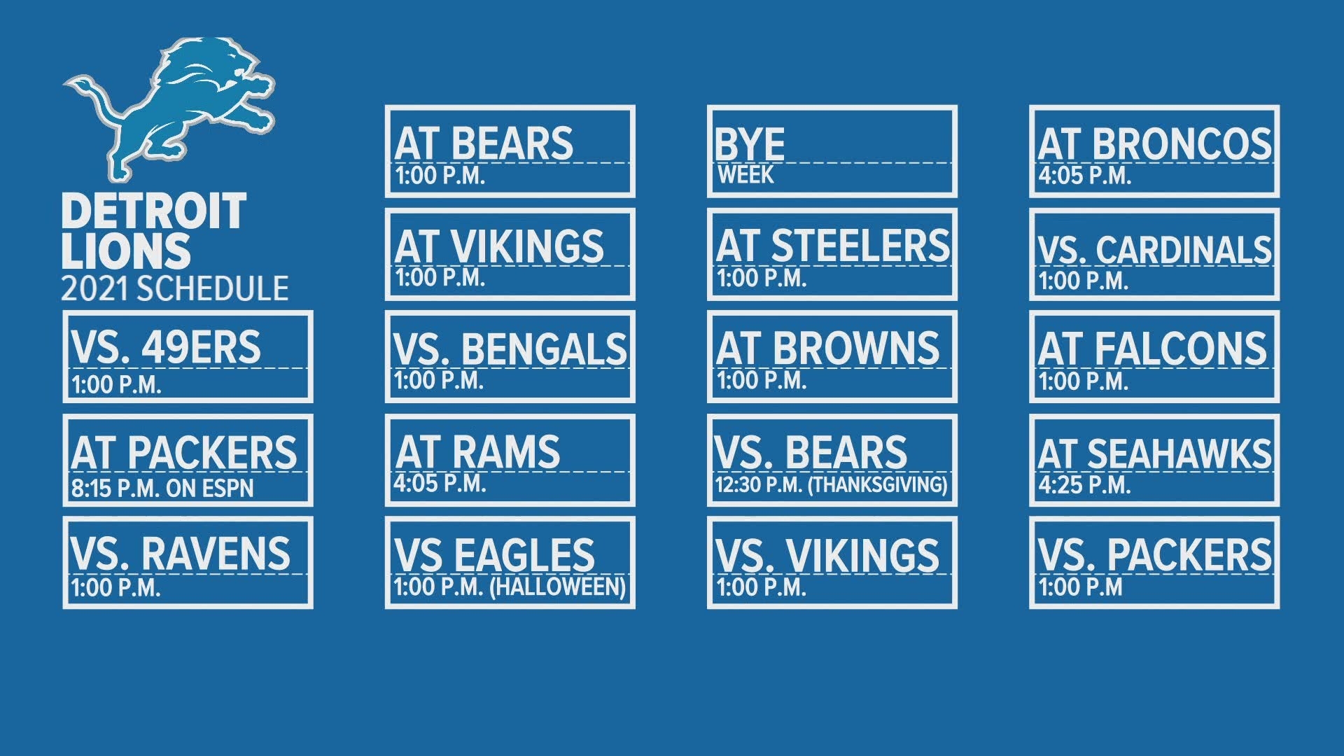 Detroit Lions Release 2021 Season Schedule Wzzm13