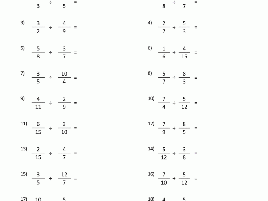 Dividing Fractions Worksheet