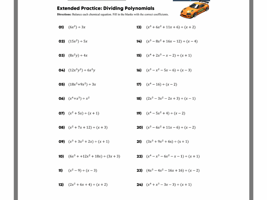 Dividing Polynomials Worksheets With Answers Mashup Math