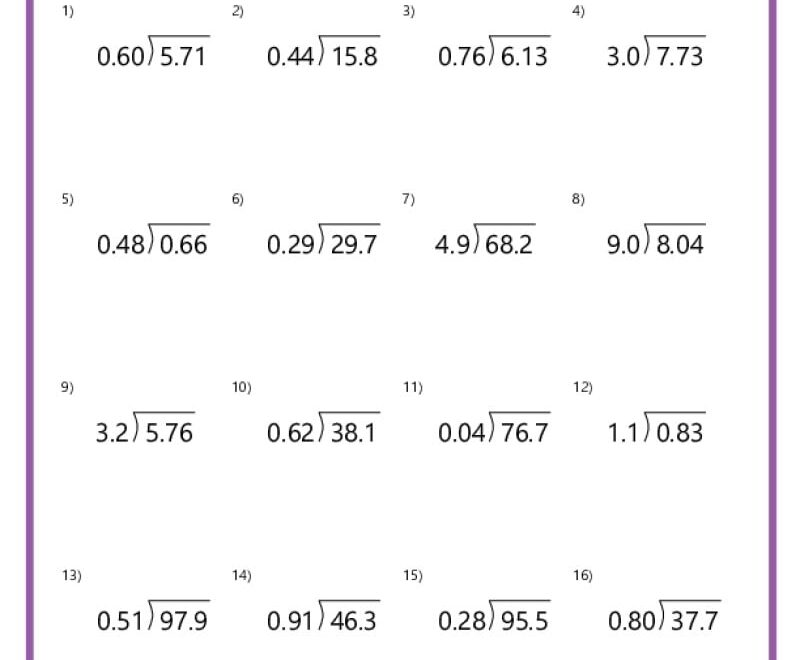 Division With Decimals Worksheets K12 Math Worksheets