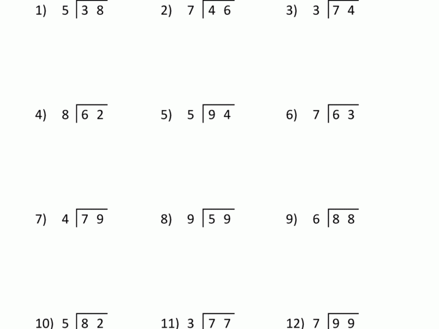 Division Worksheets 3rd Grade