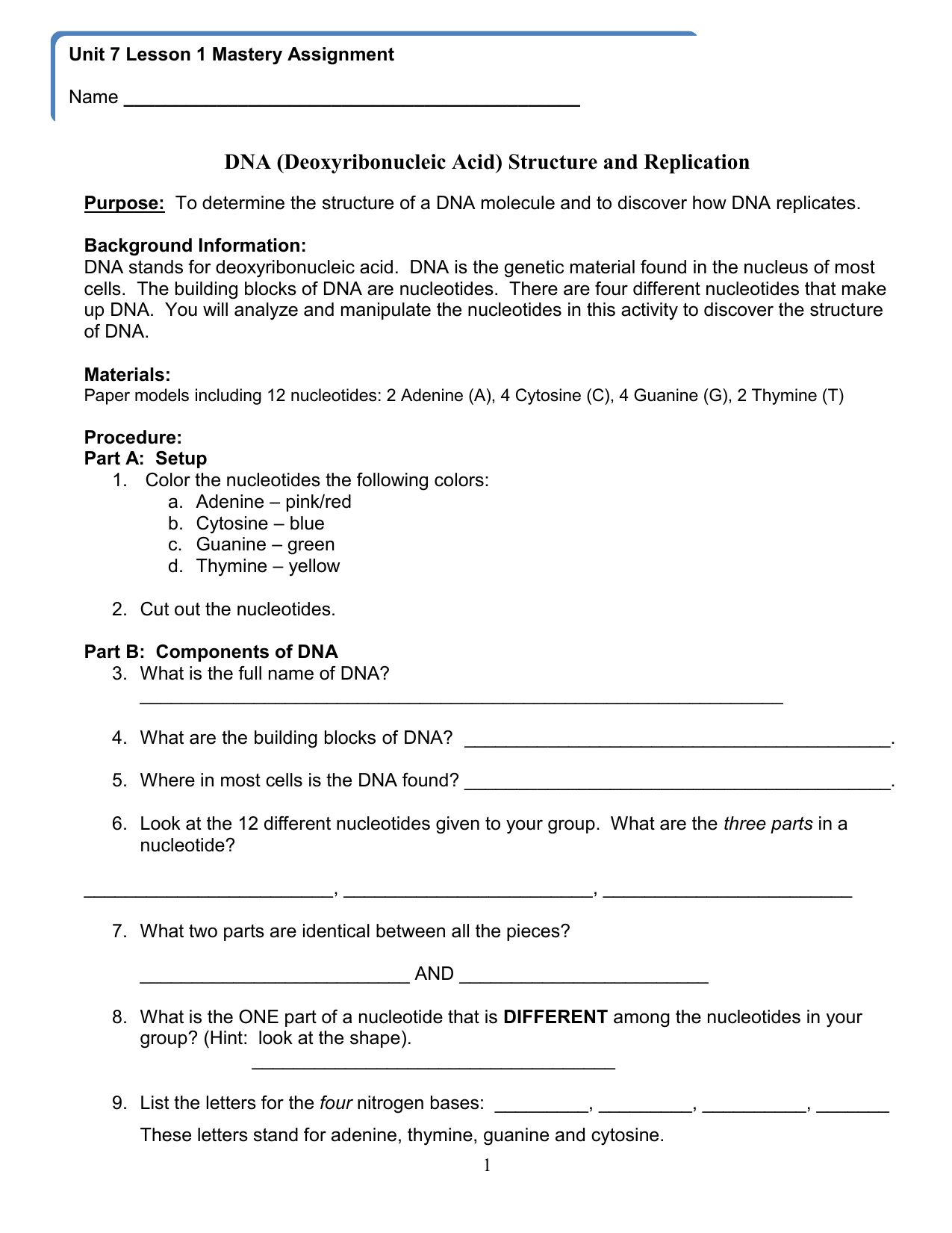 dna structure and replication worksheet dna structure and replication worksheet