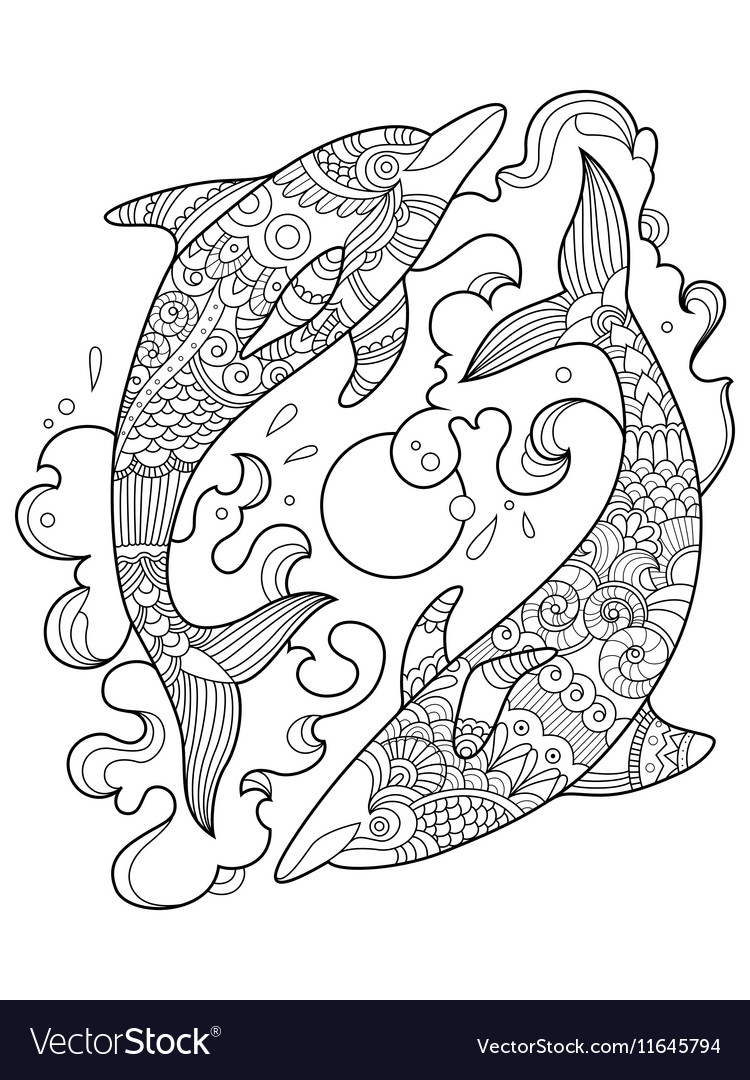 Dolphin Zentangle Coloring Page Royalty Free Vector Image Dolphin Zentangle Coloring Page Royalty Free Vector Image