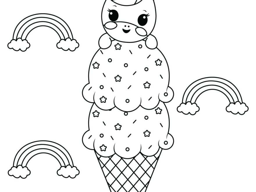 Double Scoop Ice Cream Unicorn Coloring Page
