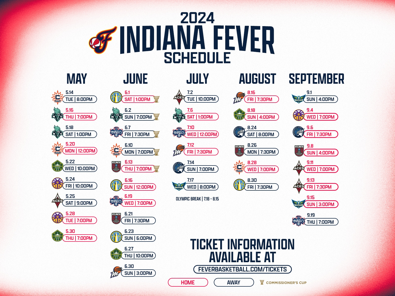 indiana fever tv schedule 2025 printable