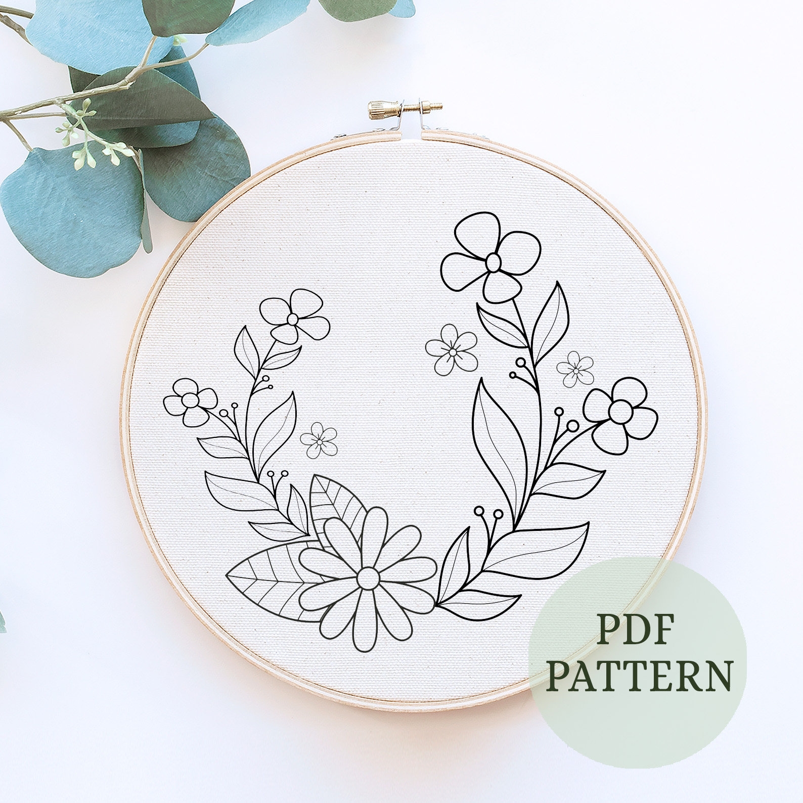 Earthy Floral Embroidery Pattern Beginner Embroidery PDF Embroidery Pattern 6 Sizes Flower Embroidery Pattern Neutral Floral Embroidery Etsy