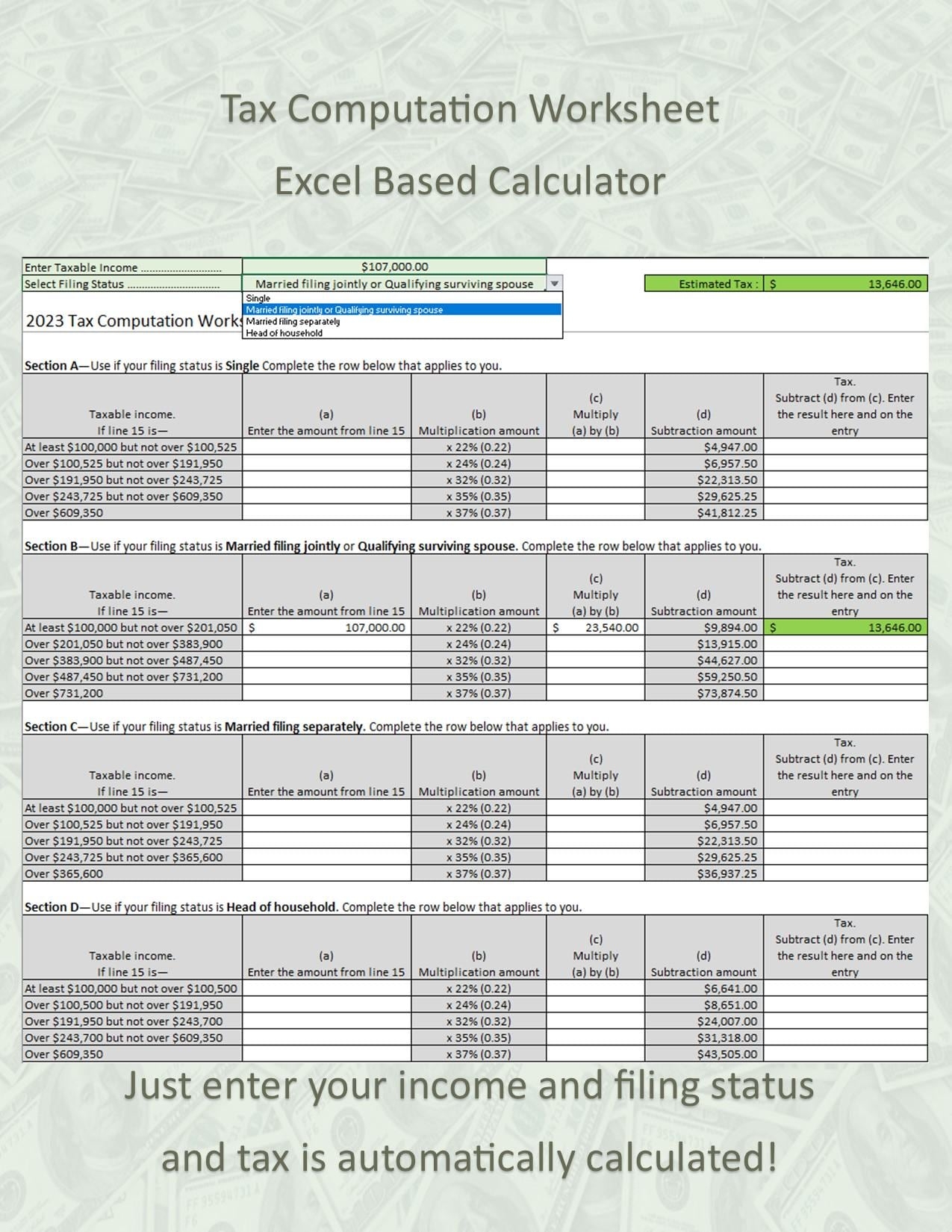 Easy Custom Calculator For 2024 Qualified Dividends And Capital Gain Tax Worksheet excel 2016 Also Includes Tax Computation Worksheet Etsy Easy Custom Calculator For 2024 Qualified Dividends And Capital Gain Tax Worksheet excel 2016 Also Includes Tax Computation Worksheet Etsy