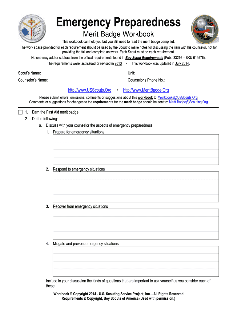 Emergency Preparedness Merit Badge Worksheet Fill Out Sign Worksheets Library