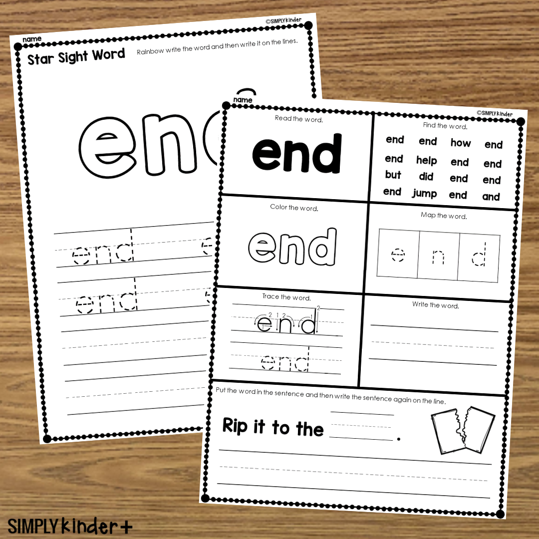 End Sight Word Printable Activities Simply Kinder Plus End Sight Word Printable Activities Simply Kinder Plus
