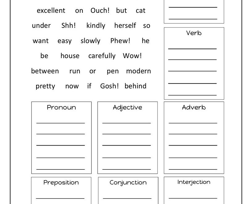 English Unite Parts Of Speech Worksheet
