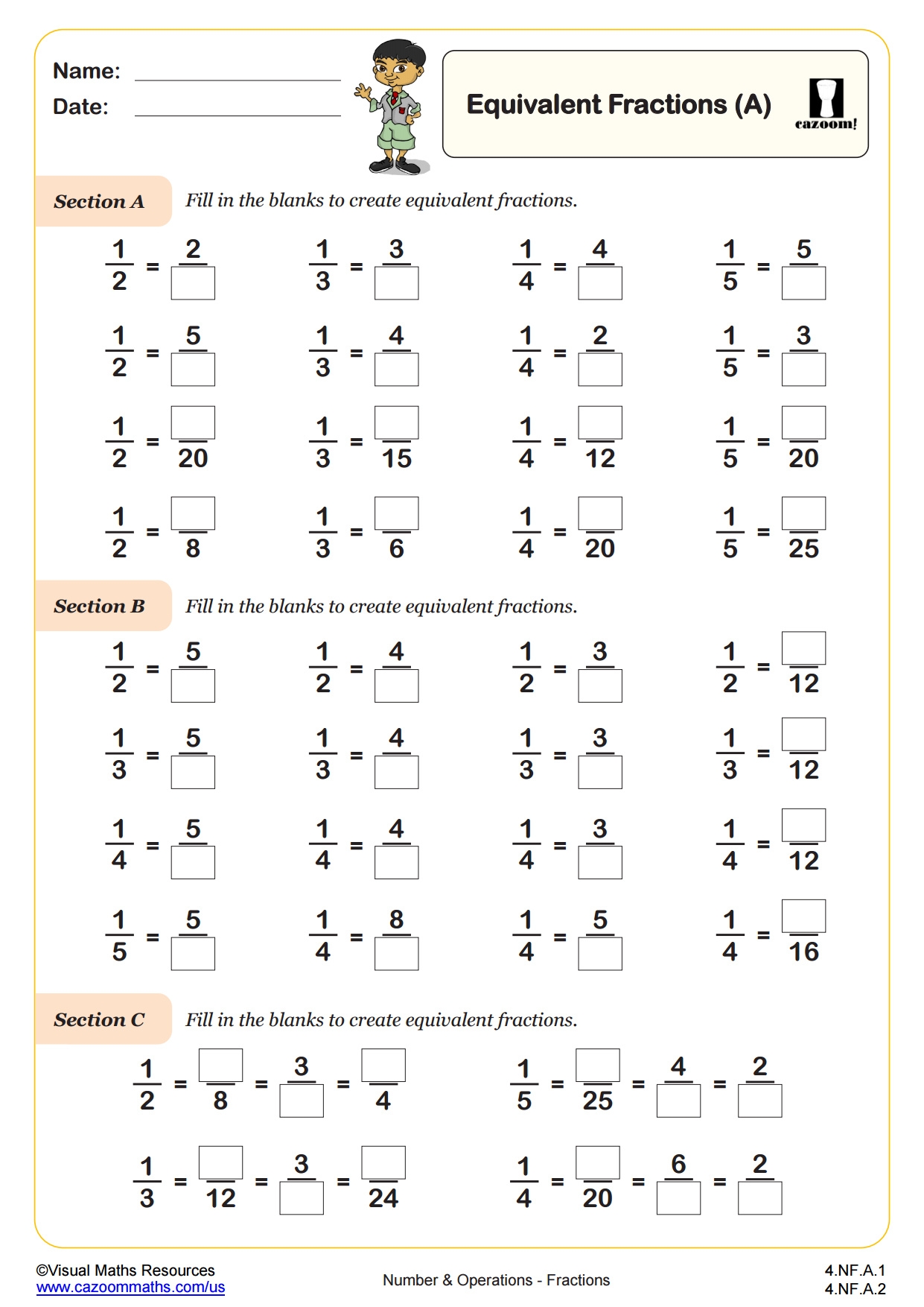 Equivalent Fractions B Fun And Engaging 4th Grade PDF Worksheets Cazoom Math