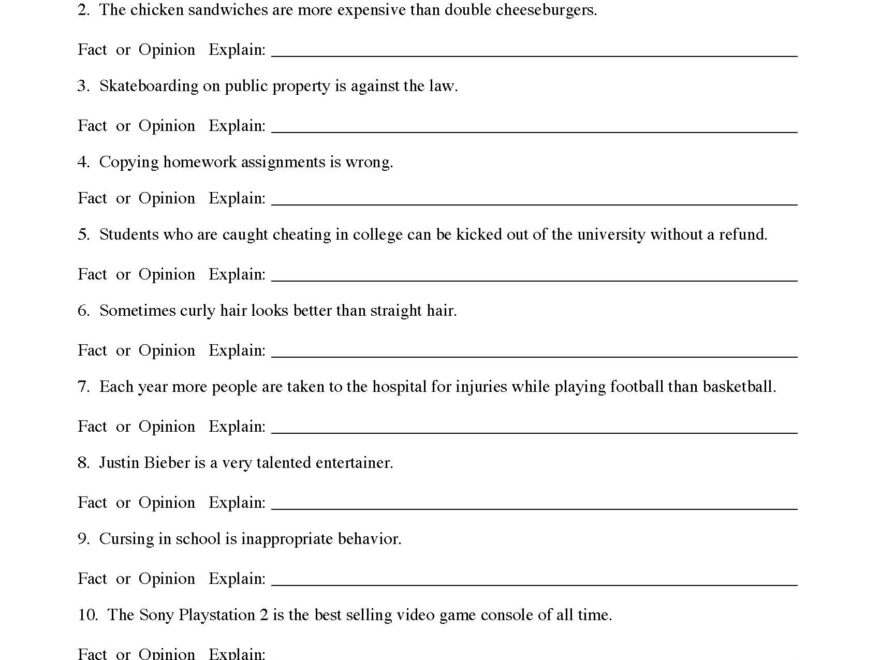 Fact And Opinion Worksheet 2 Reading Activity