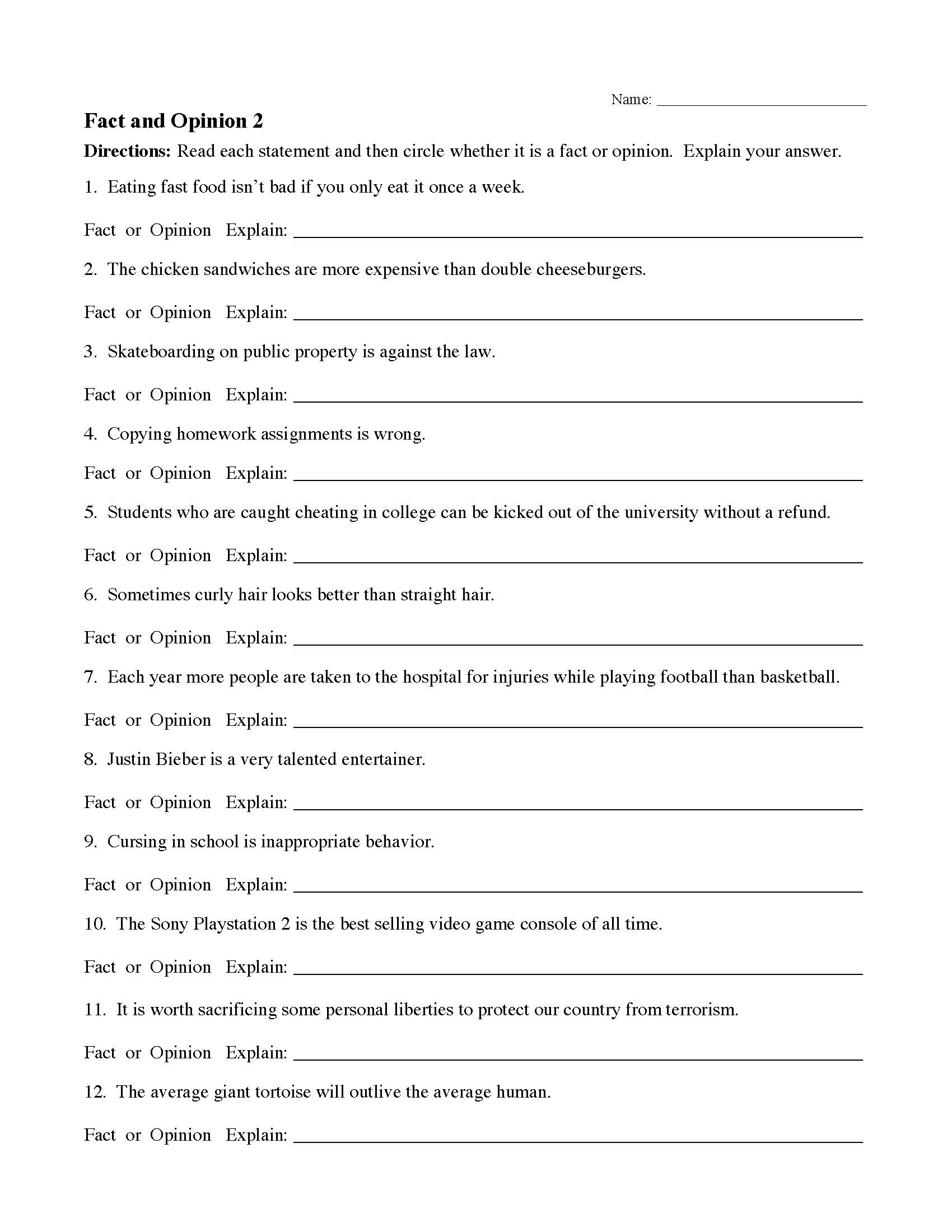 Fact And Opinion Worksheet 2 Reading Activity Fact And Opinion Worksheet 2 Reading Activity