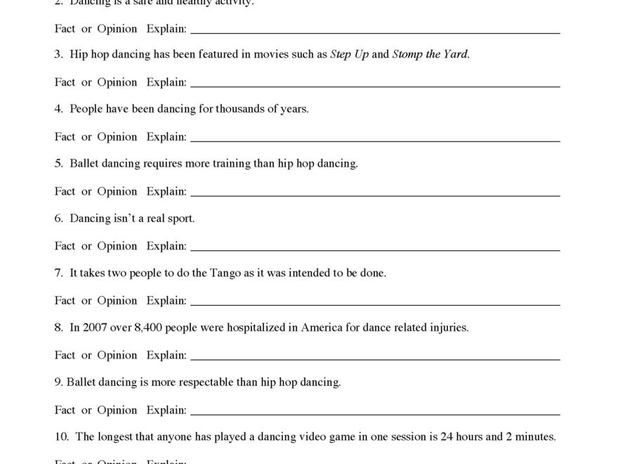 Fact And Opinion Worksheet 6 Reading Activity