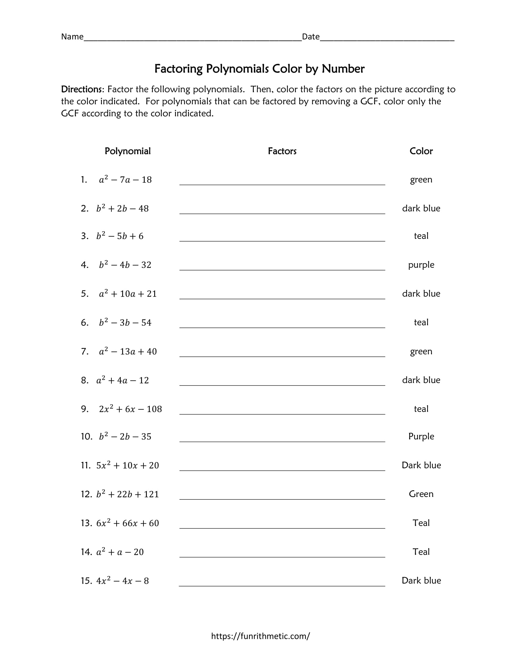 factorization of polynomials worksheet