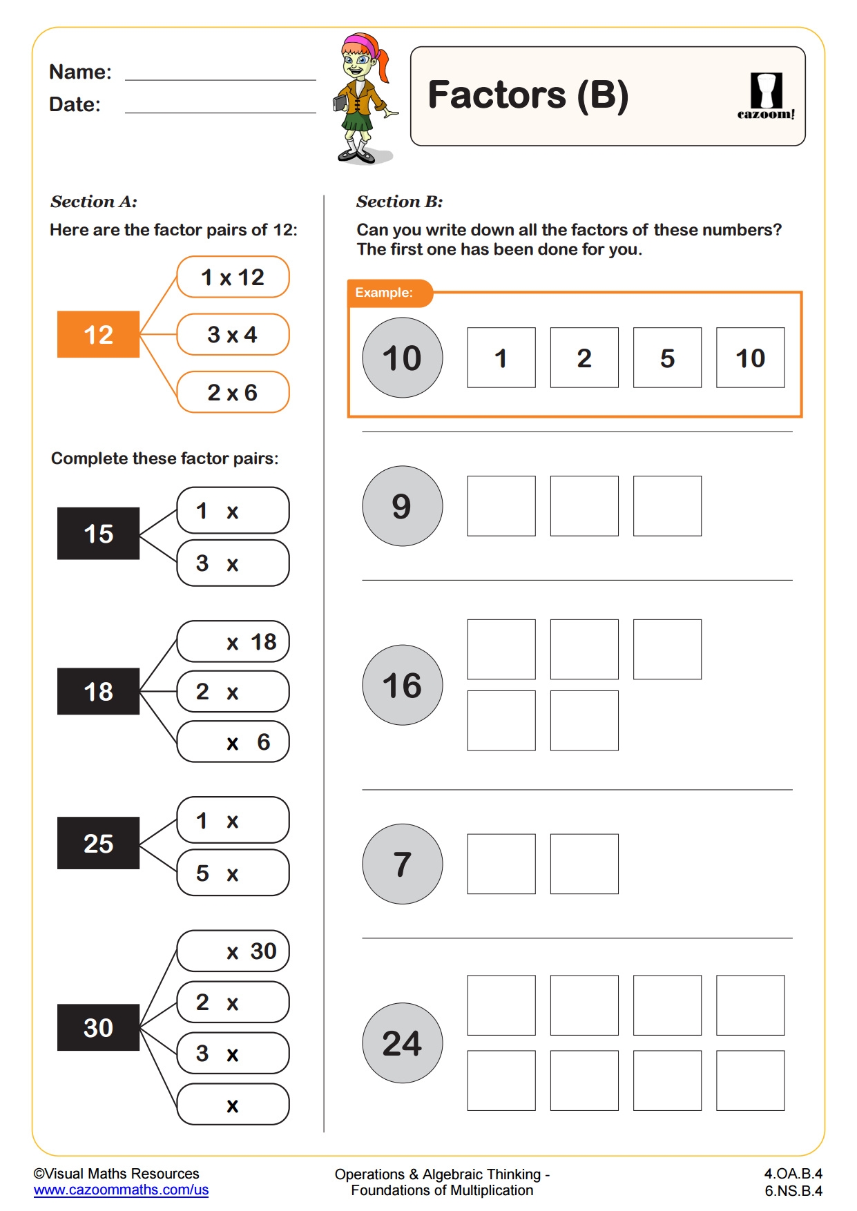Factors And Multiples Worksheet PDF Printable Operations And Algebraic Thinking Worksheets Cazoom Math