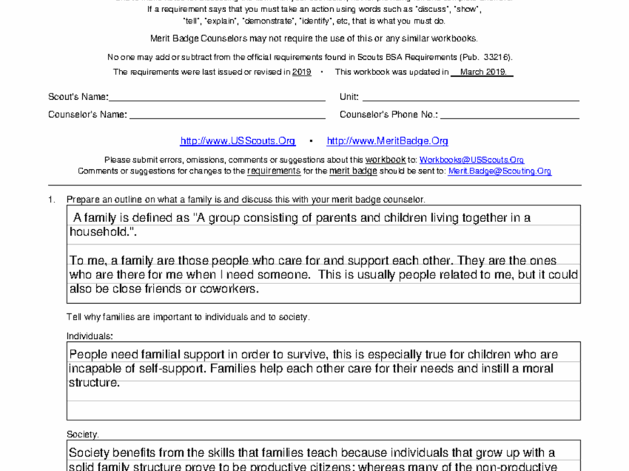 Family Life MS Merit Badge Workbook Answer Guide Studocu