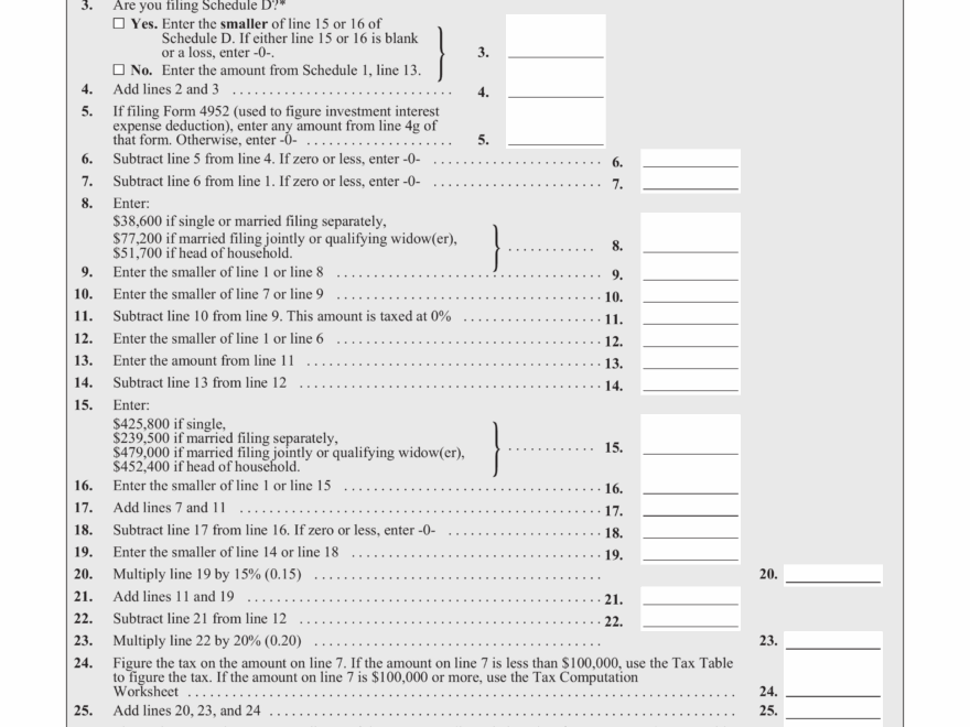 Fill Out Your Capital Gains Worksheet PDF Guru