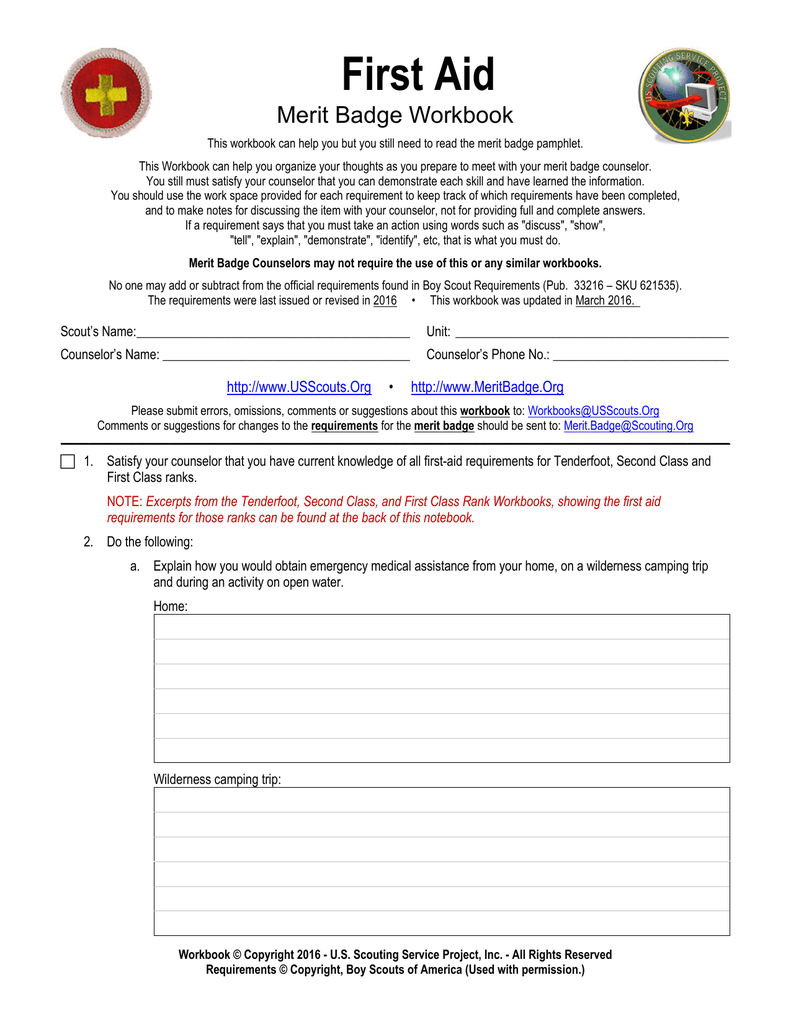 First Aid Merit Badge Workbook For Scouts