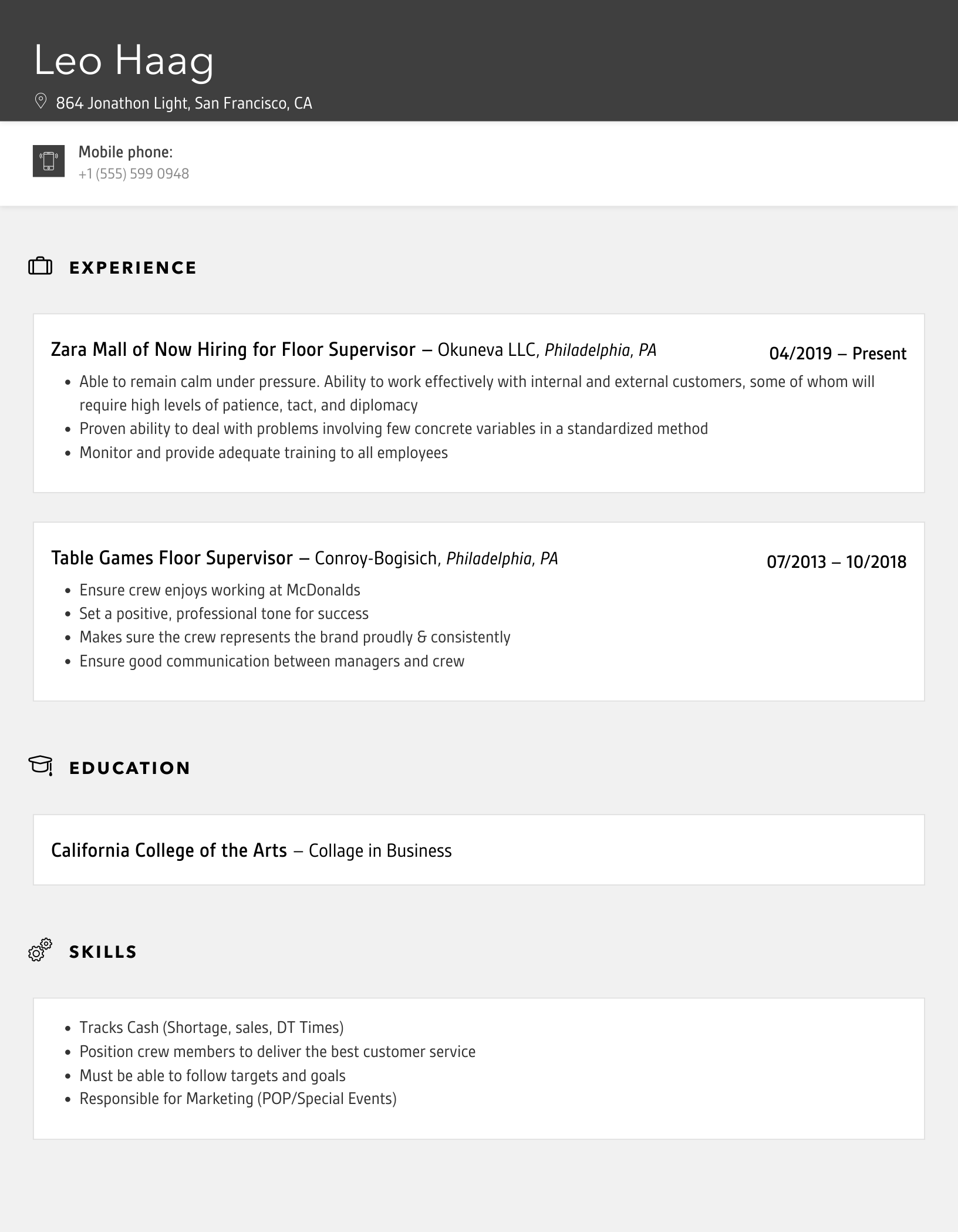 Floor Supervisor Resume Samples Velvet Jobs
