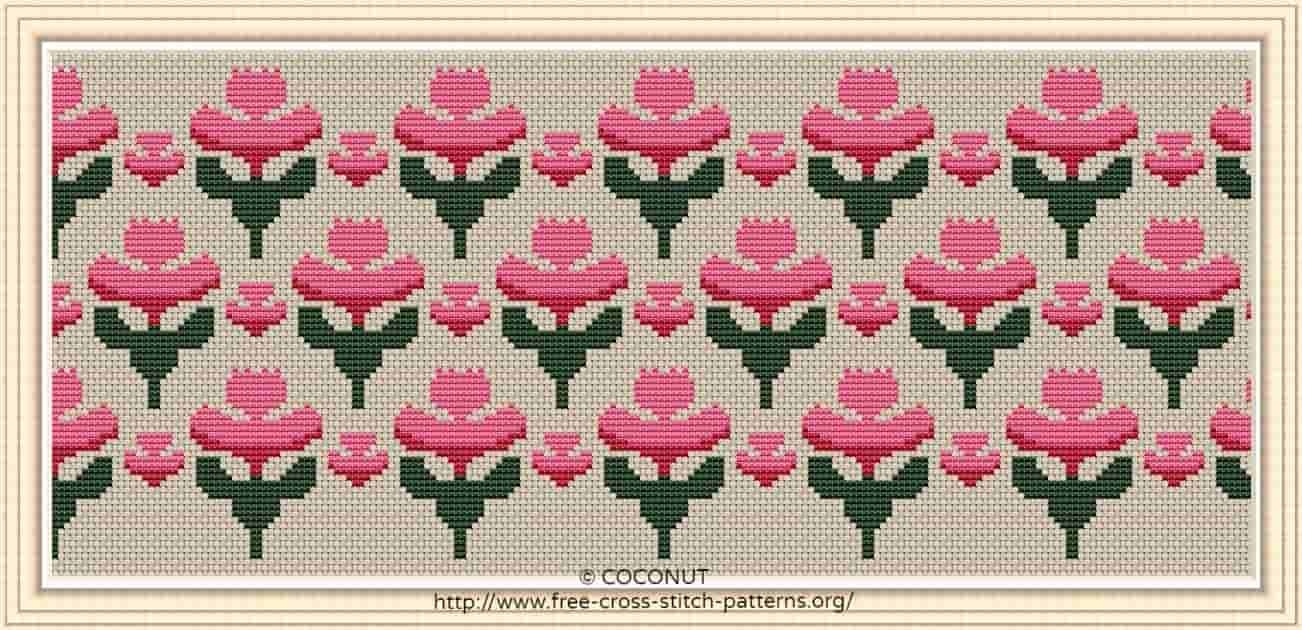 FLOWER BORDER 14 FREE AND EASY PRINTABLE CROSS STITCH PATTERN