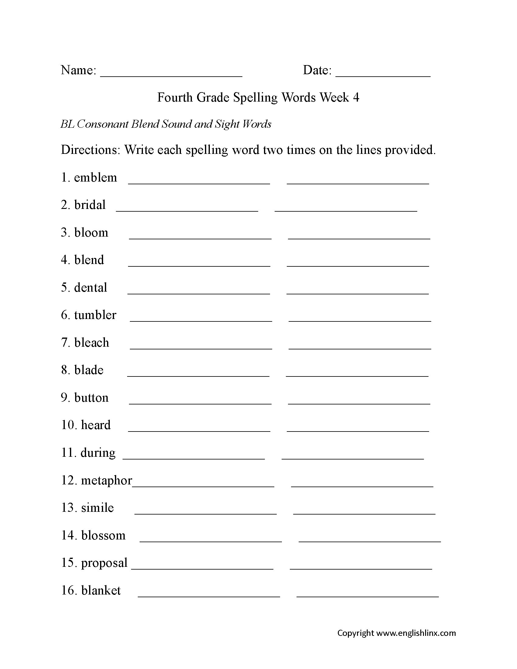 Fourth Grade Spelling Worksheets Free Printable Word Lists Practice Fourth Grade Spelling Worksheets Free Printable Word Lists Practice