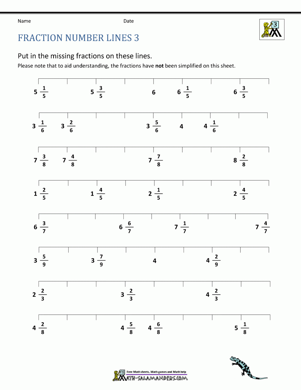 Fraction Number Line Sheets Fraction Number Line Sheets