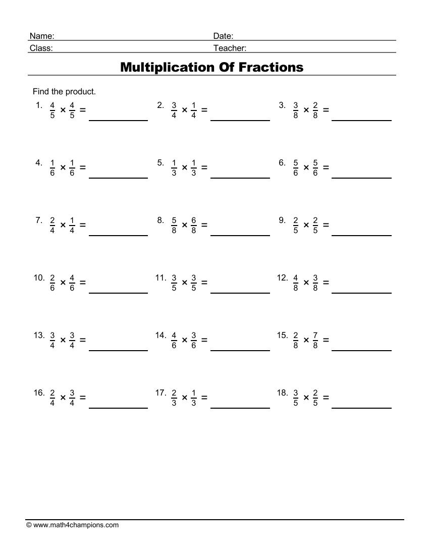 multiplying fractions by fractions worksheet
