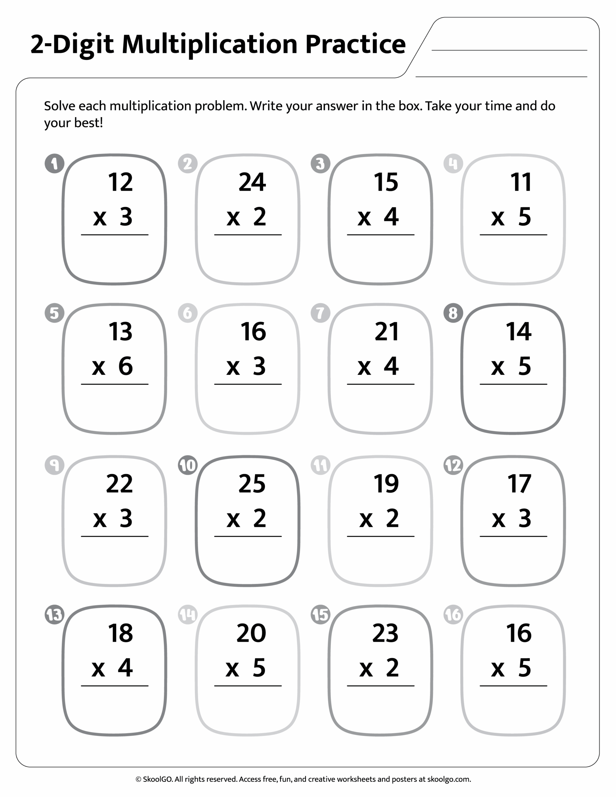 2 by 2 multiplication worksheets