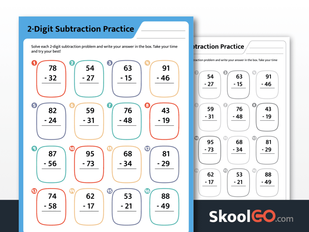 Free 2 Digit Subtraction Practice For Grades 1 3