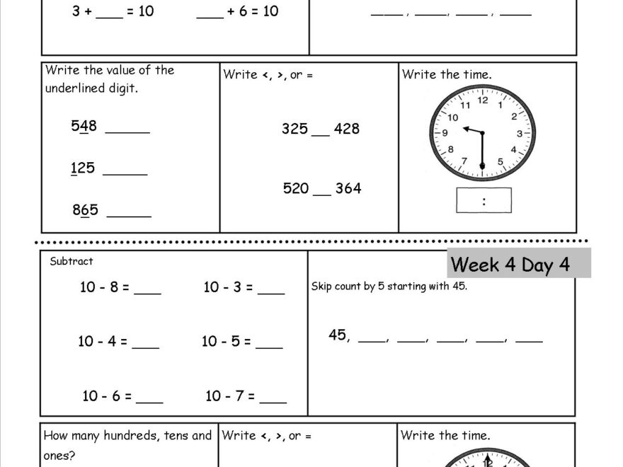 Free 2nd Grade Daily Math Worksheets
