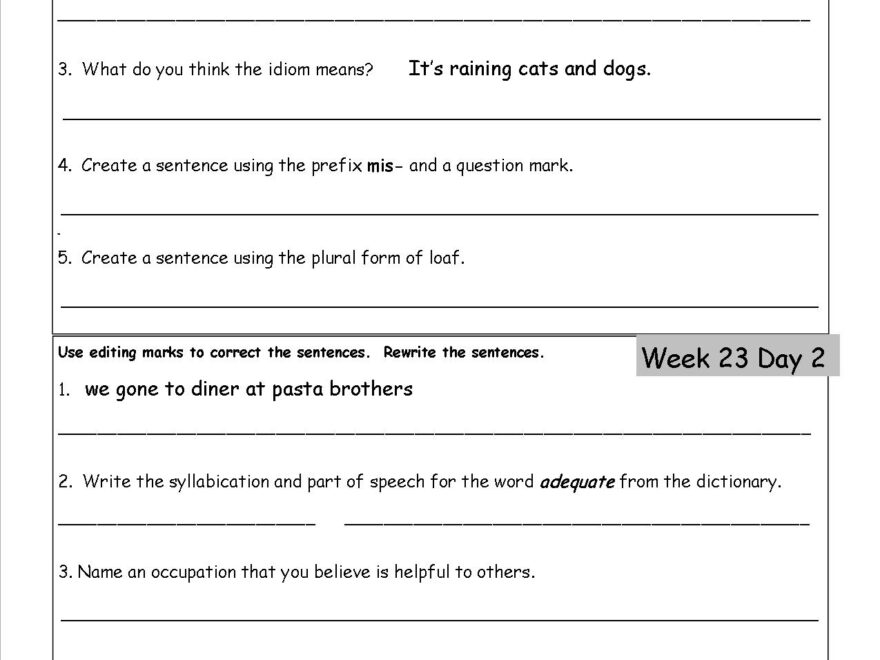Free 3rd Grade Daily Language Worksheets