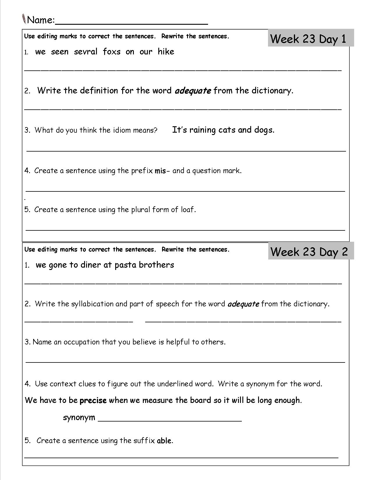 Free 3rd Grade Daily Language Worksheets Free 3rd Grade Daily Language Worksheets