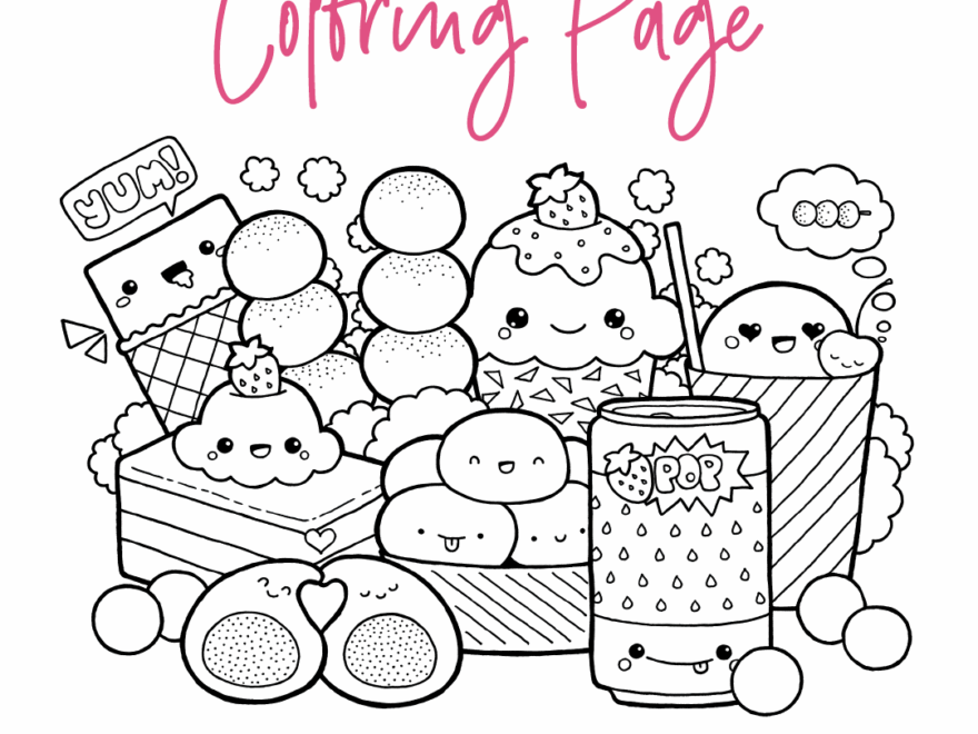 Free Coloring Page With Kawaii Food Doodle Printable PDF