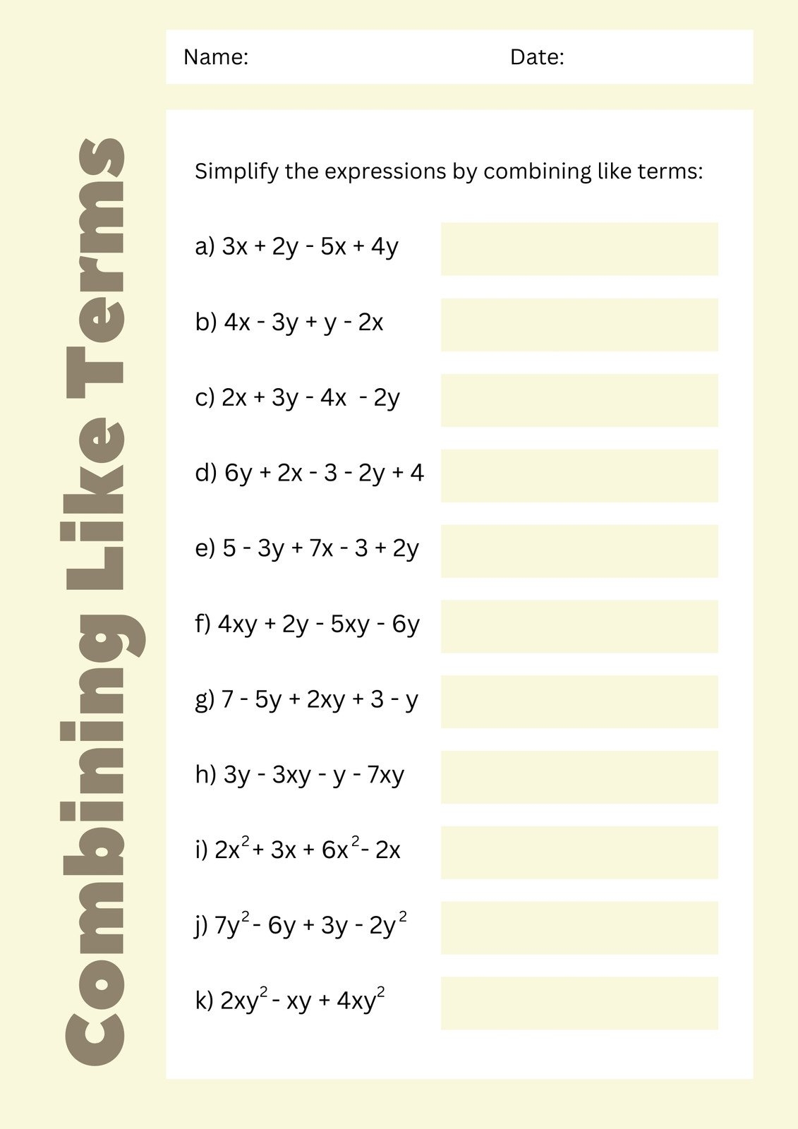combining like terms worksheet pdf