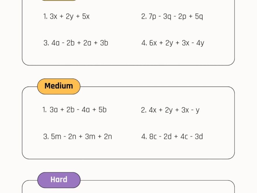 Free Custom Combining Like Terms Worksheet Templates Canva