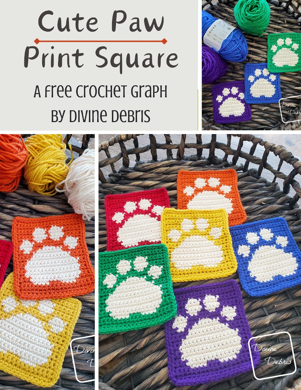 Free Cute Paw Square Crochet Pattern Puppy Love Divine Debris