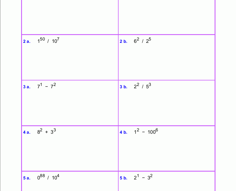 Free Exponents Worksheets