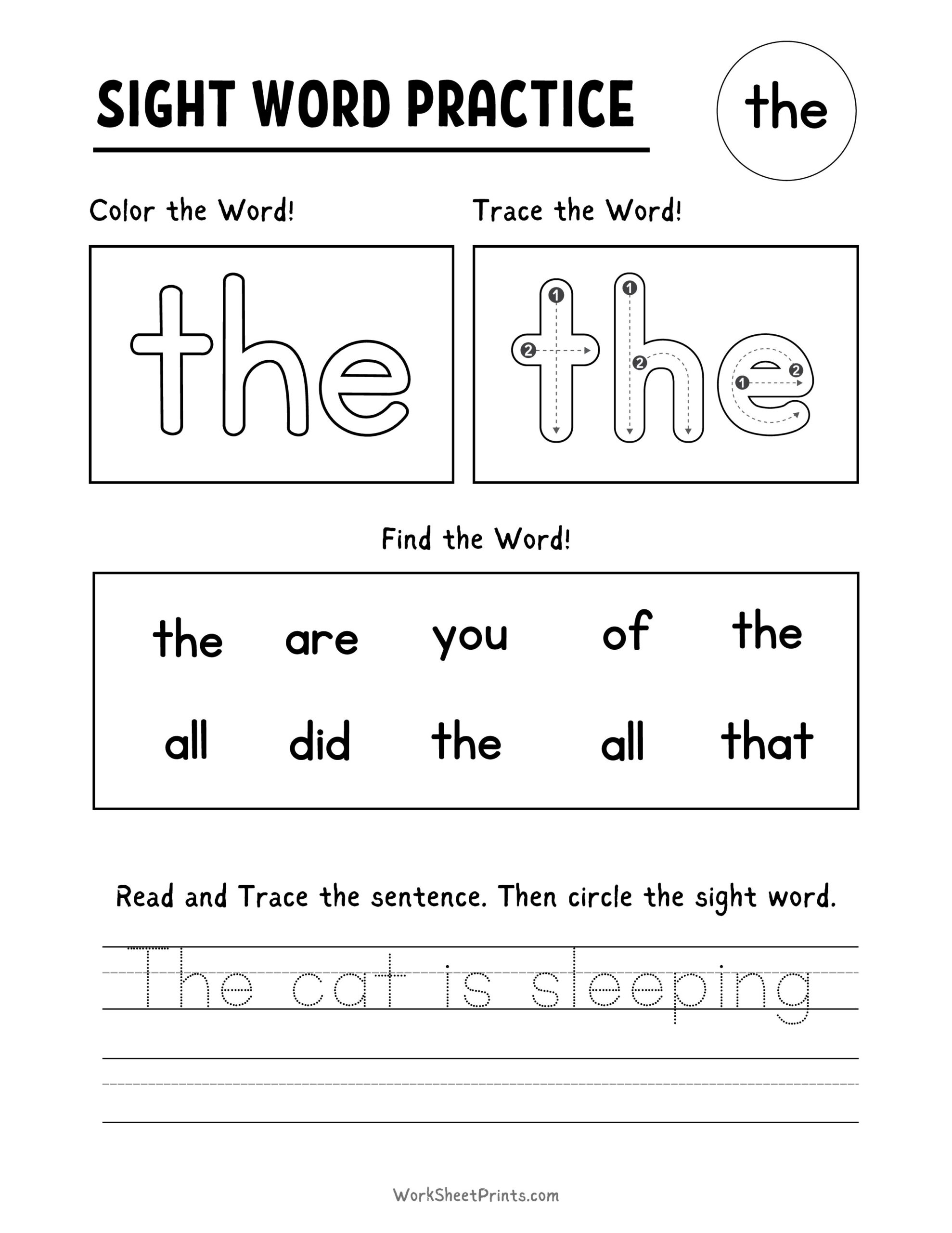 kindergarten sight word worksheets