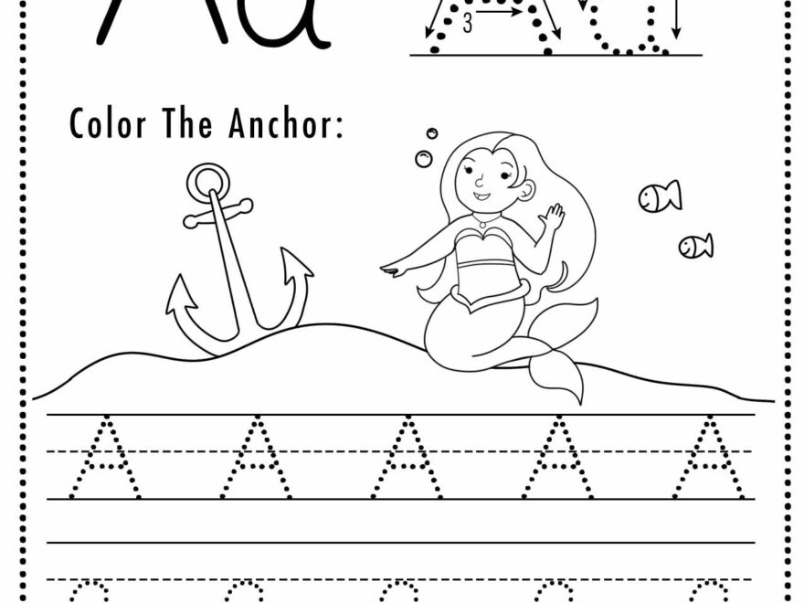 Free Letter A Tracing Worksheets Mermaid Themed Sly Spoon