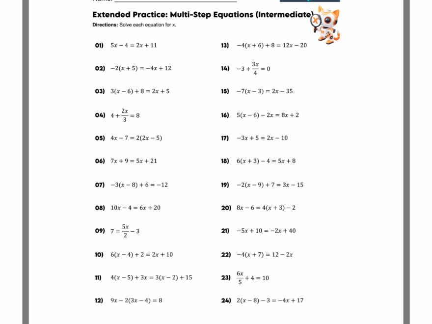 Free Multi Step Equations Worksheets Mashup Math