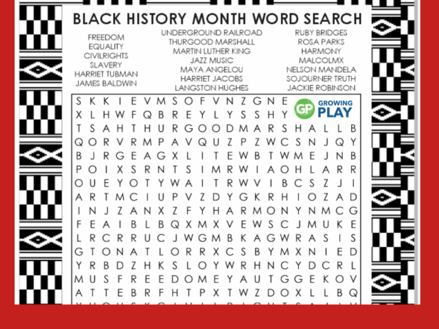 Free Printable Black History Month Word Search Growing Play
