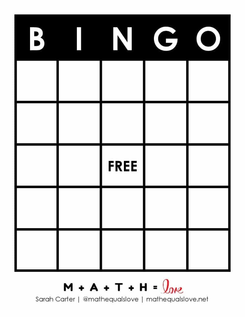 bingo card template printable