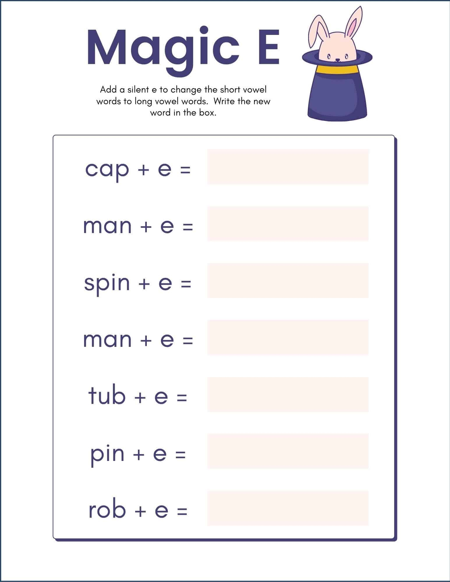 Free Printable Magic E Worksheet Introduce Long Vowels Free Printable Magic E Worksheet Introduce Long Vowels