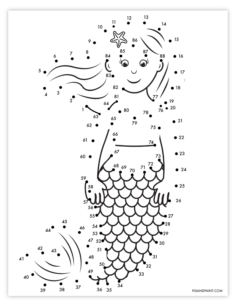 Free Printable Mermaid Connect The Dots Pjs And Paint