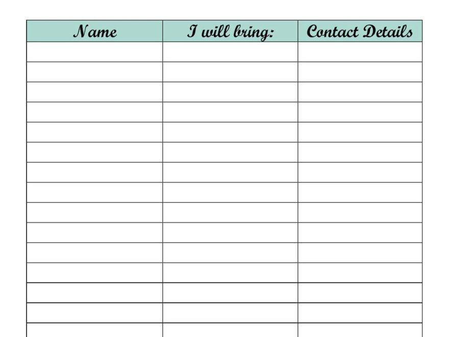 Free Printable Potluck Sign Up Sheet Template