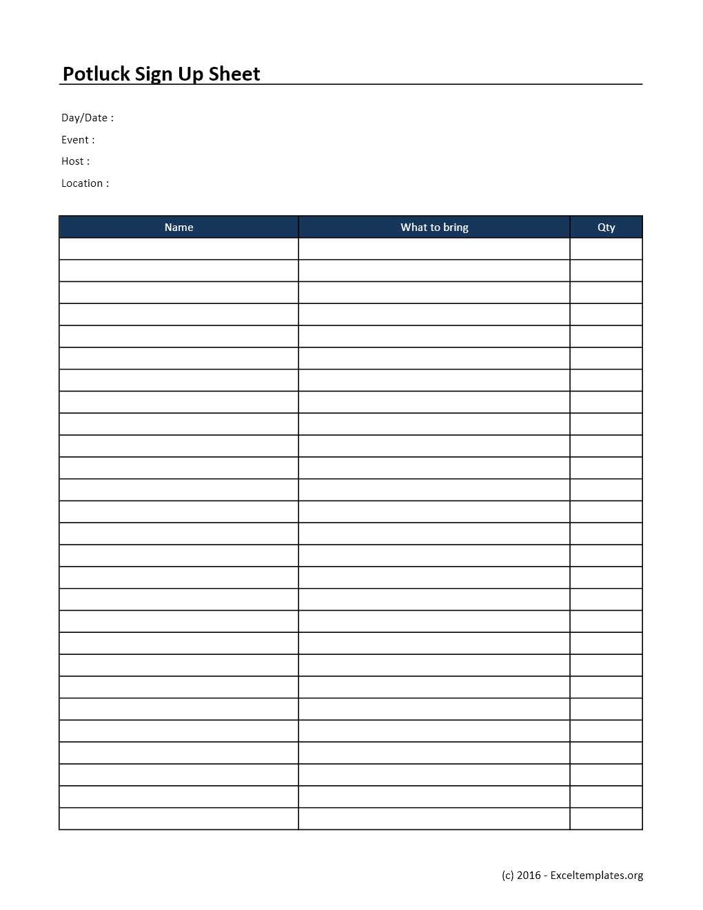 Free Printable Potluck Sign Up Sheet Template