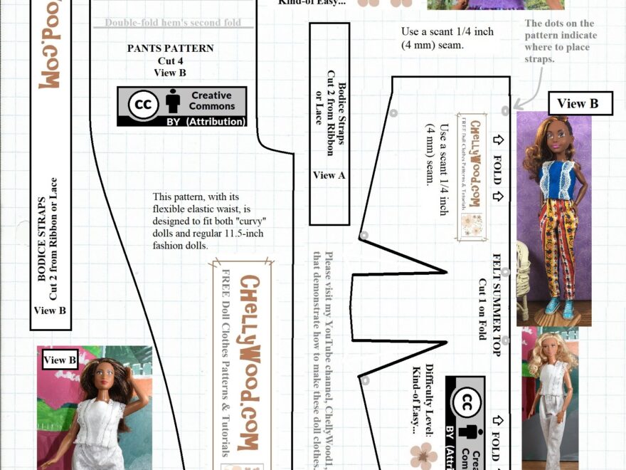 Free Printable Sewing Pattern For Dolls SummerClothes ChellyWood Free Doll Clothes Patterns
